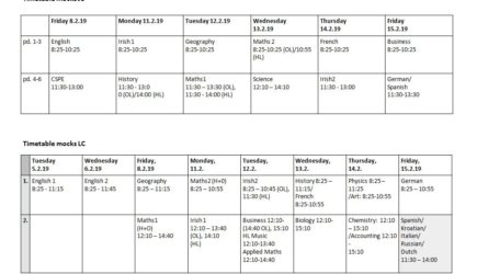 Mock Exam timetables 2019